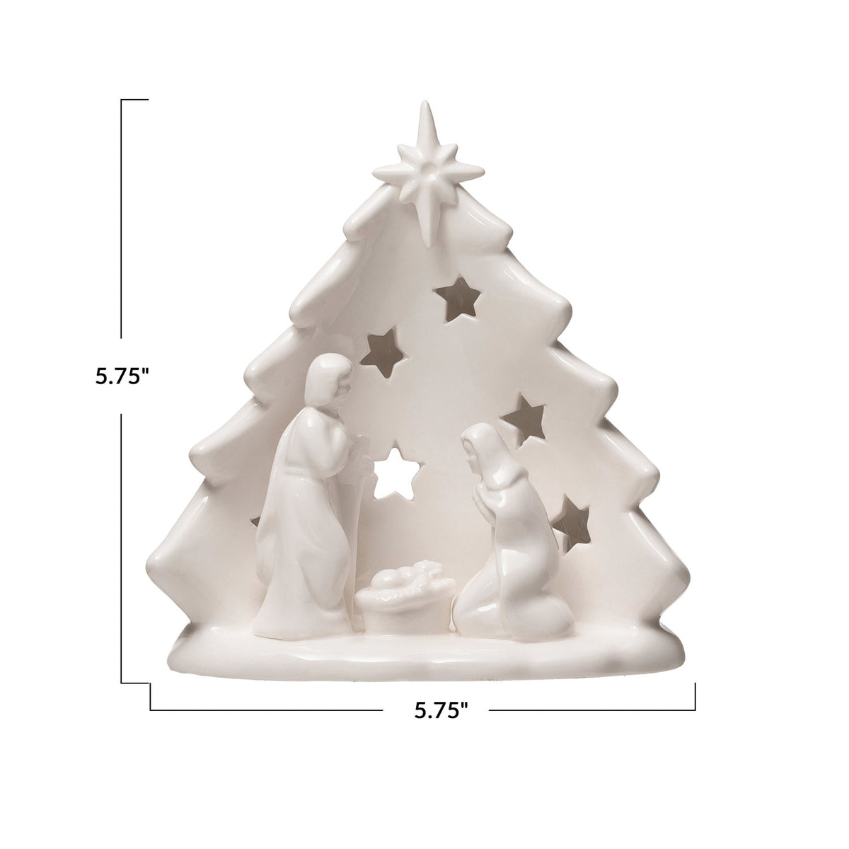 Stoneware White Nativity Candle Holder