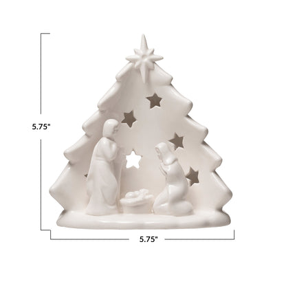 Stoneware White Nativity Candle Holder