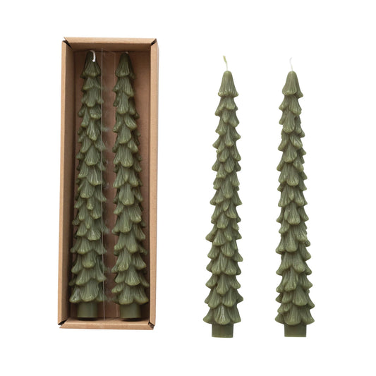 Unscented Tree Shaped Taper Candle - Dark Green