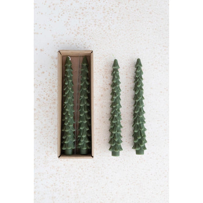 Unscented Tree Shaped Taper Candle - Dark Green