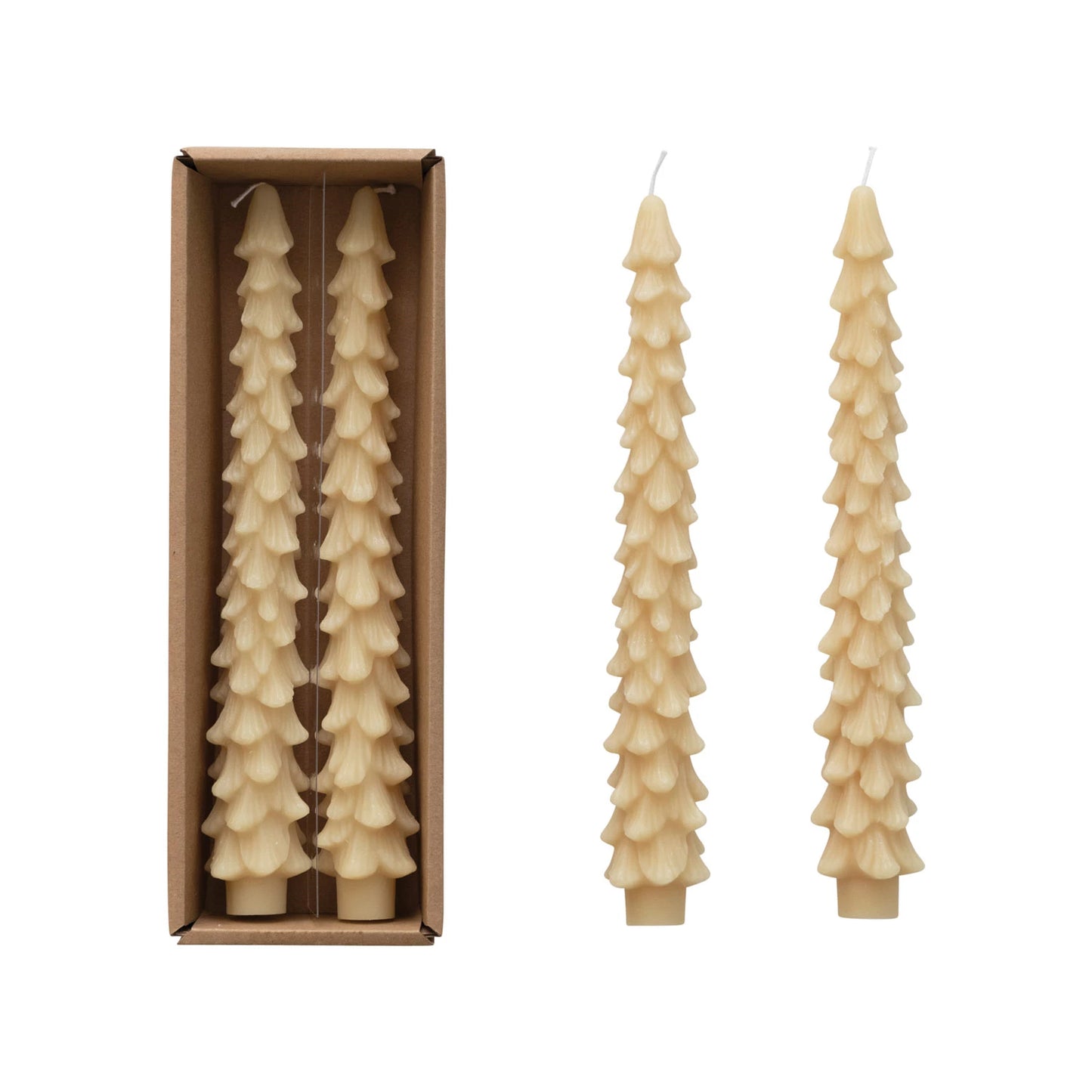 Ivory Unscented Tree Shaped Taper Candles, Set of 2