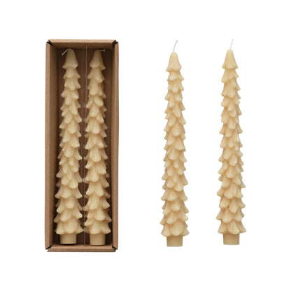 Ivory Unscented Tree Shaped Taper Candles, Set of 2