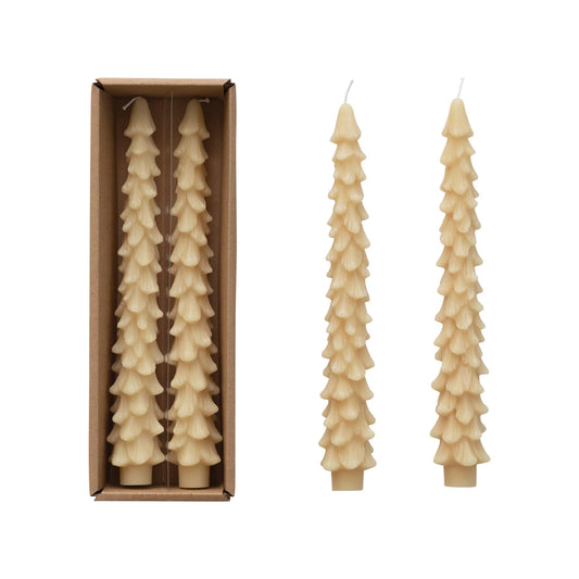 Ivory Unscented Tree Shaped Taper Candles, Set of 2