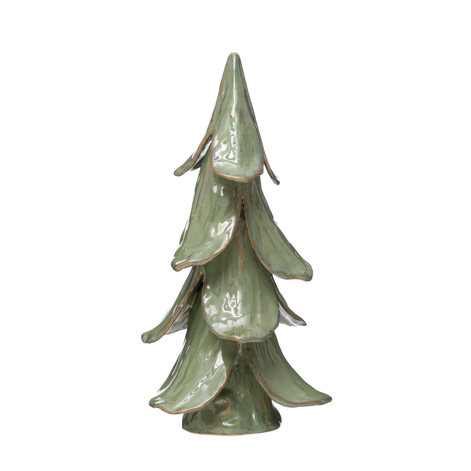 8" Round x 15-1/2"H Handmade Stoneware Tree, Reactive Glaze, Mint Color