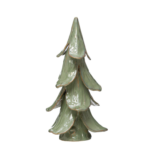 8" Round x 15-1/2"H Handmade Stoneware Tree, Reactive Glaze, Mint Color