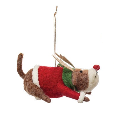 Wool Felt Dog in Holiday Outfit Ornament, 4 Styles