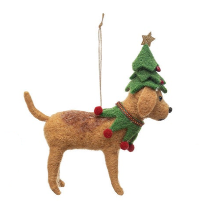 Wool Felt Dog in Holiday Outfit Ornament, 4 Styles