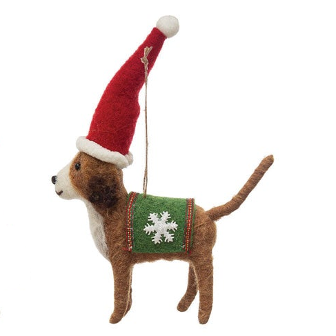 Wool Felt Dog in Holiday Outfit Ornament, 4 Styles