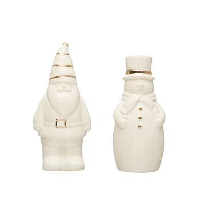 Stoneware Santa & Snowman Salt & Pepper Shakers w/ Gold Detailing