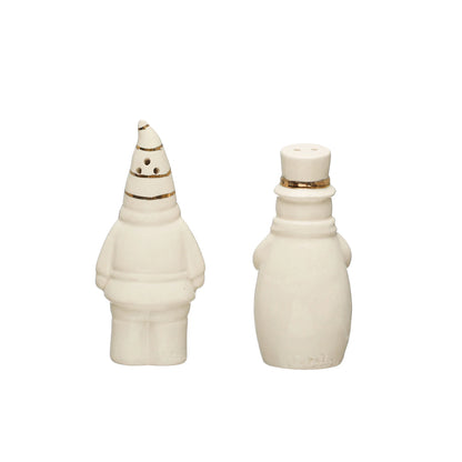 Stoneware Santa & Snowman Salt & Pepper Shakers w/ Gold Detailing