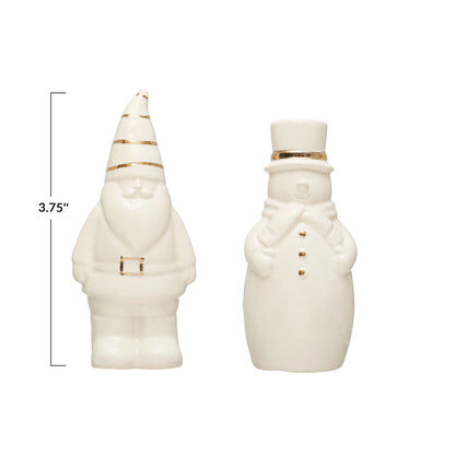 Stoneware Santa & Snowman Salt & Pepper Shakers w/ Gold Detailing