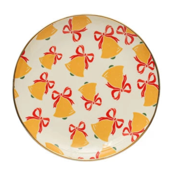 Holiday Patterned 8" Round Plates with Gold Edging