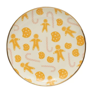 Holiday Patterned 8" Round Plates with Gold Edging