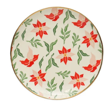 Holiday Patterned 8" Round Plates with Gold Edging