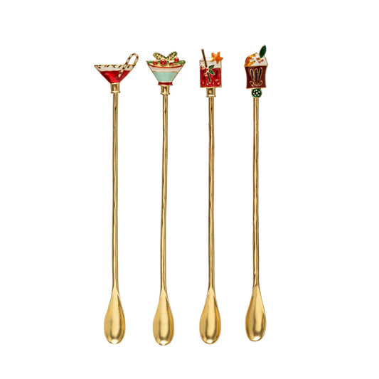 Holiday Drinks Gold Enameled Cocktail Spoons