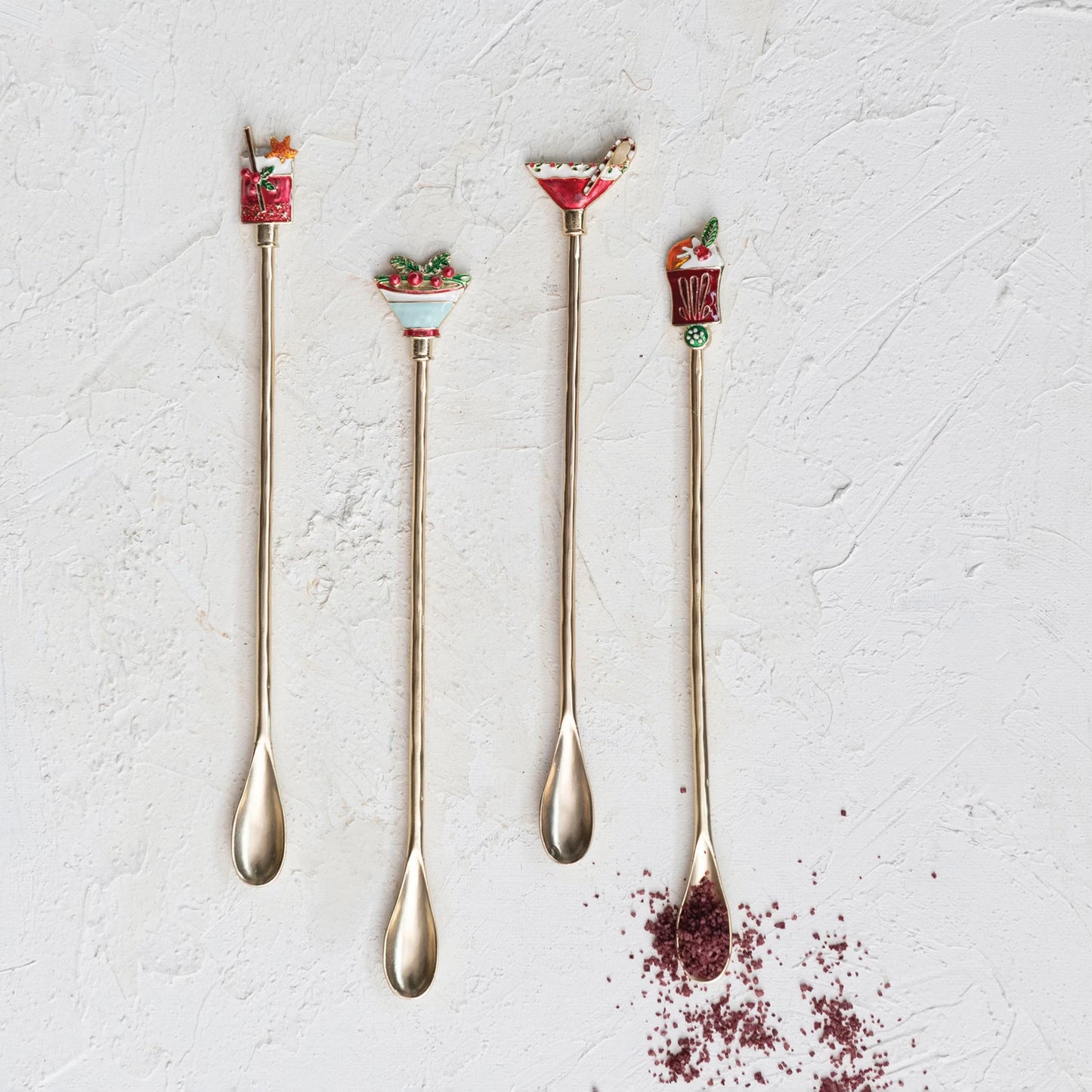 Holiday Drinks Gold Enameled Cocktail Spoons