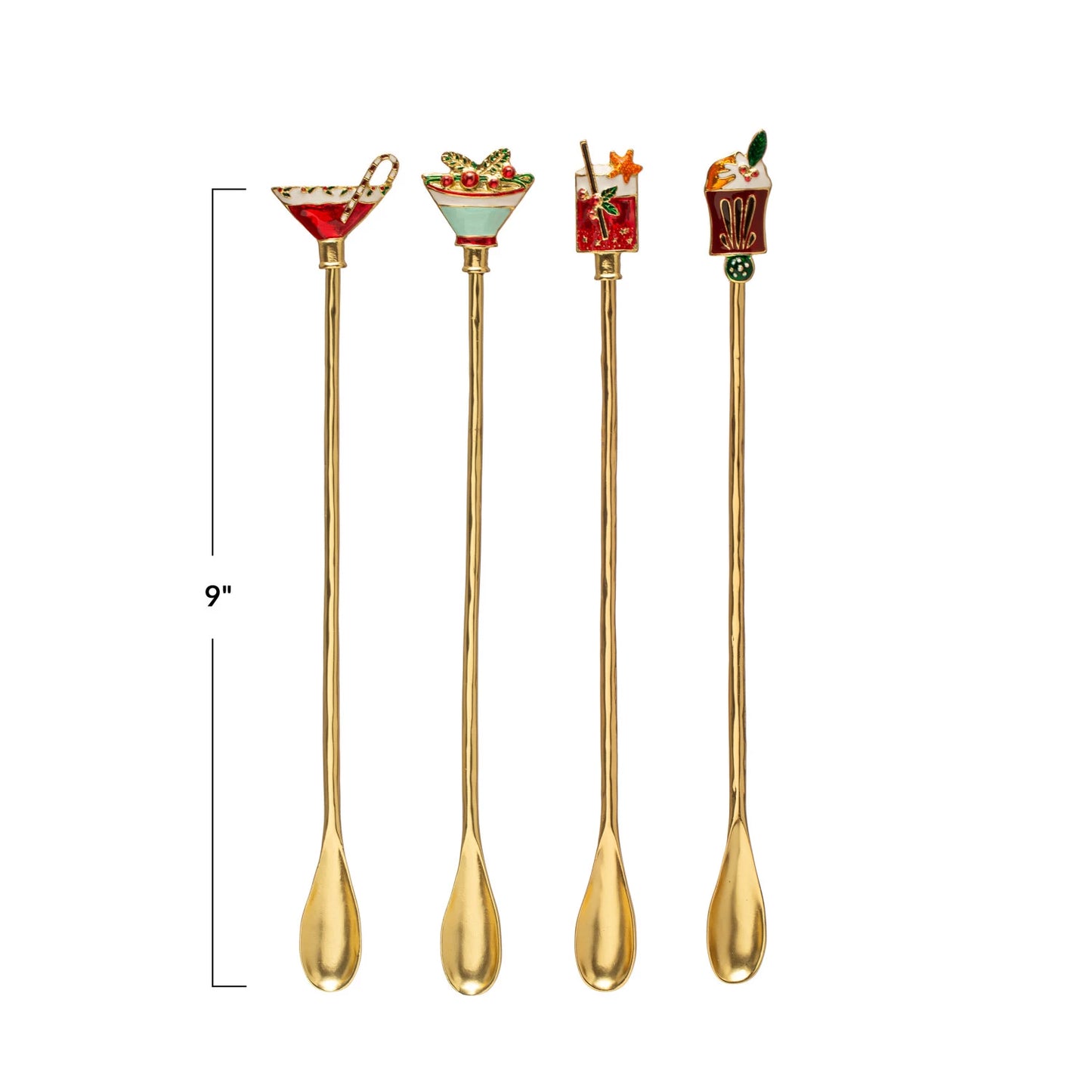 Holiday Drinks Gold Enameled Cocktail Spoons