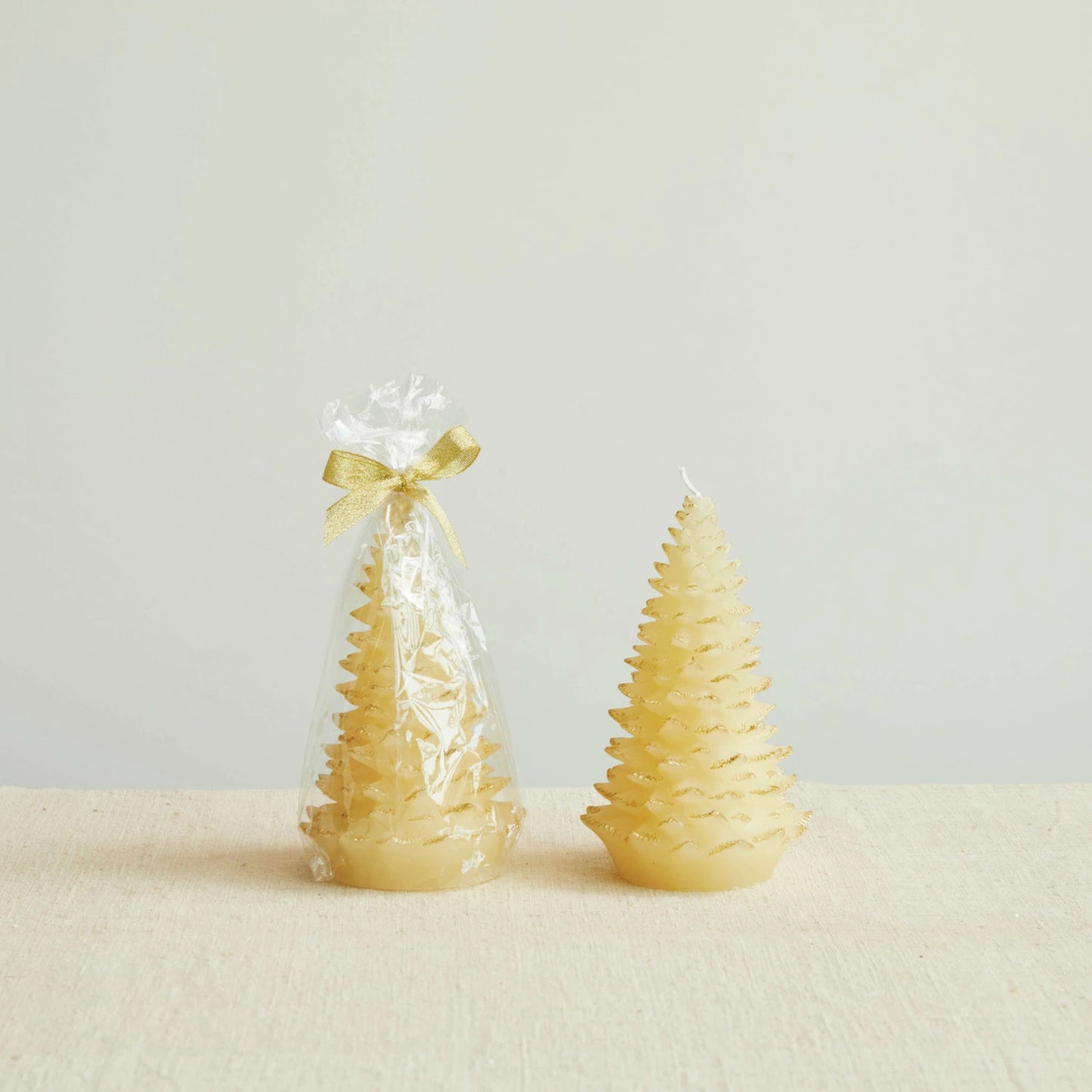 Unscented Tree Shaped Candle w/ Gold Tips, Eggnog Color