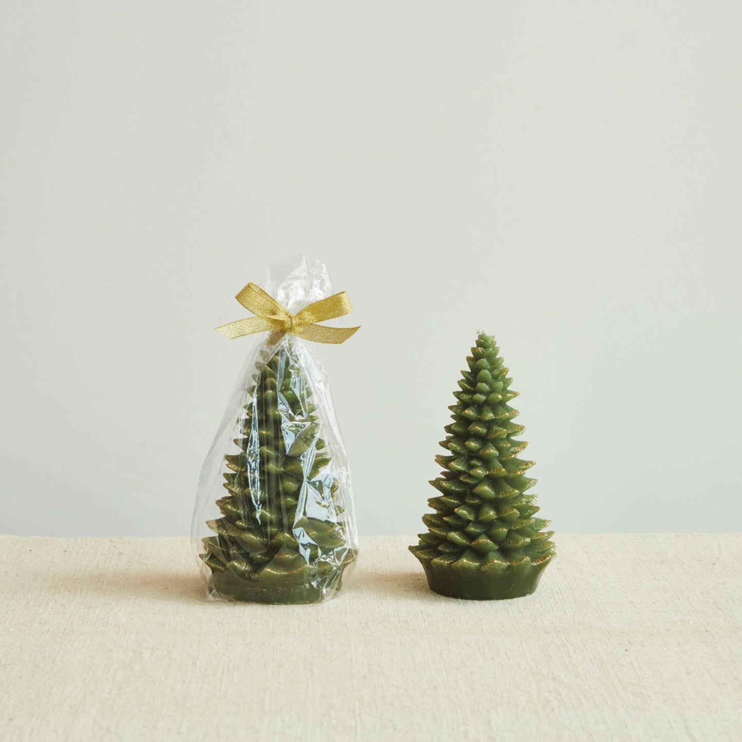 Unscented Tree Shaped Candle - Evergreen & Gold