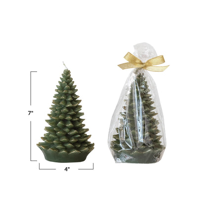 Unscented Tree Shaped Candle - Evergreen & Gold