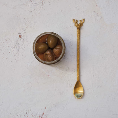 Brass Cocktail Spoon w/ Reindeer Handle