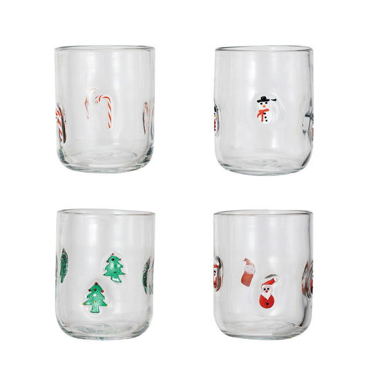16 oz. Drinking Glass w/ Embedded Holiday Icon Pattern, 4 Styles