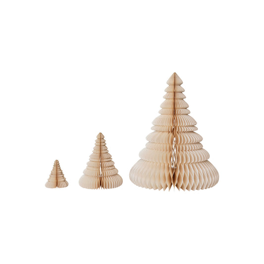 Paper Folding Honeycomb Trees w/ Gold Glitter, Cream Color, Set of 3