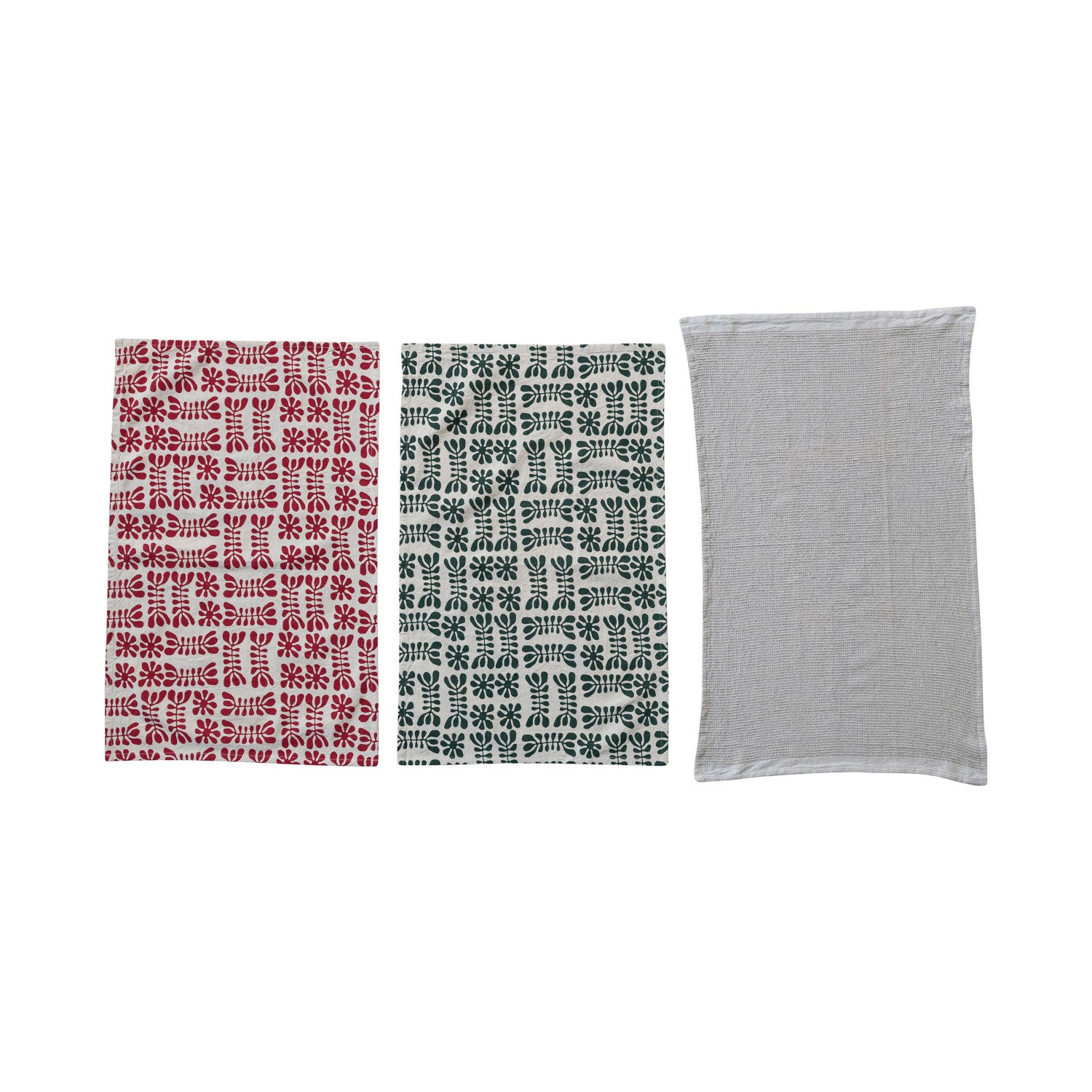 Stonewashed Cotton Printed & Waffle Weave Tea Towels, Set of 3