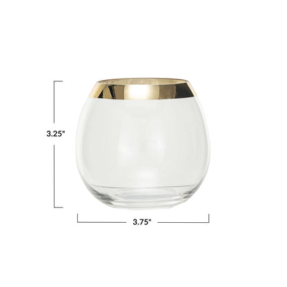 Stemless Drinking Glass w/ Gold Electroplated Rim