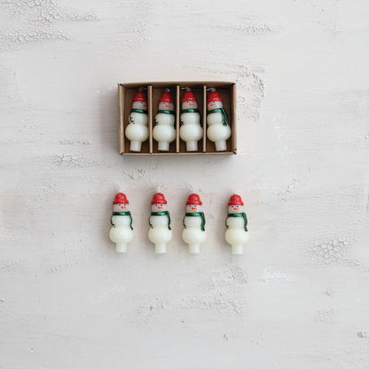 Unscented Snowman Shaped Bottle Taper Candles in Box, Set of 4
