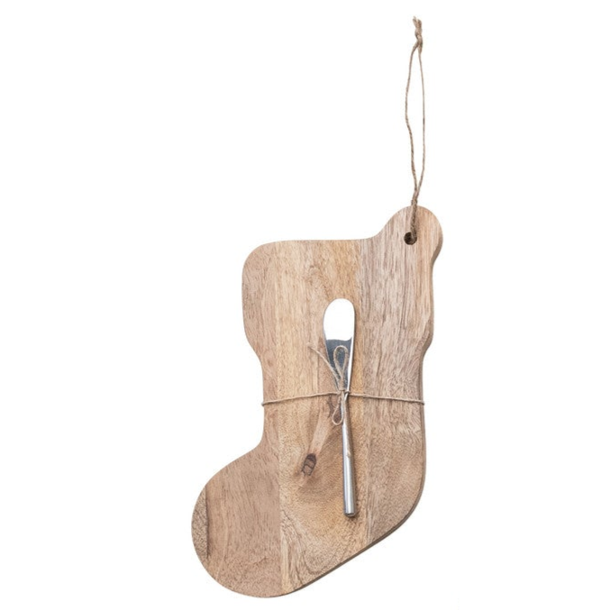 Mango Wood Board & Canape Knife, Set of 2 Tied with Jute, 6 Styles