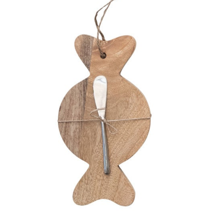 Mango Wood Board & Canape Knife, Set of 2 Tied with Jute, 6 Styles