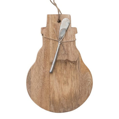 Mango Wood Board & Canape Knife, Set of 2 Tied with Jute, 6 Styles