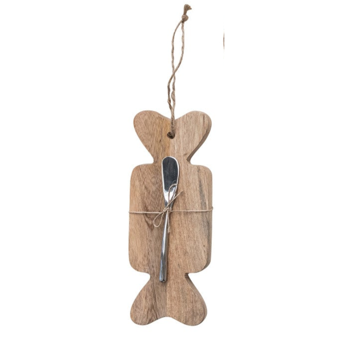 Mango Wood Board & Canape Knife, Set of 2 Tied with Jute, 6 Styles