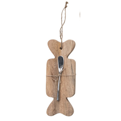 Mango Wood Board & Canape Knife, Set of 2 Tied with Jute, 6 Styles