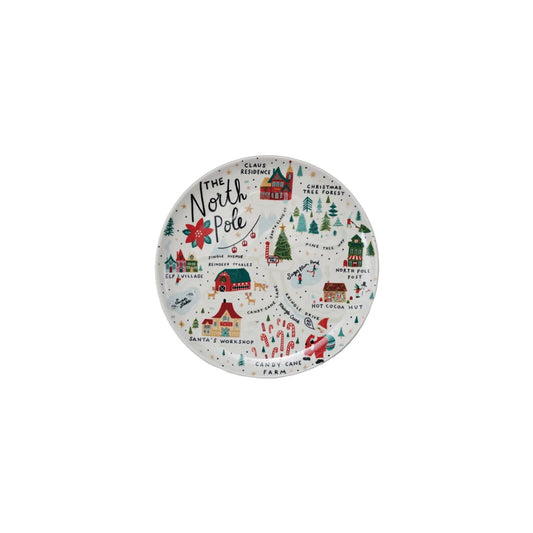 North Pole Scene 11" Round Stoneware Plate, Multi Color