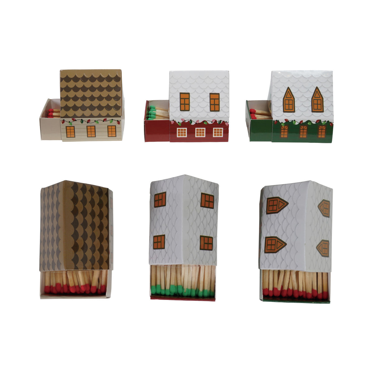 4-1/4"L Safety Matches in House Shaped Matchbox, 3 Styles