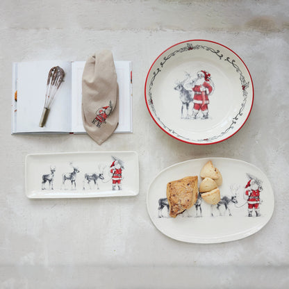 Santa & Reindeer Stoneware Serving Bowl