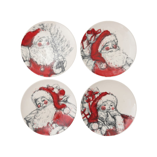 Stoneware Plate with Santa Image, Red, Black & White, 4 Styles ©