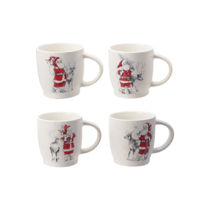 12 oz. Stoneware Mug with Santa & Reindeer Image, 4 Styles ©