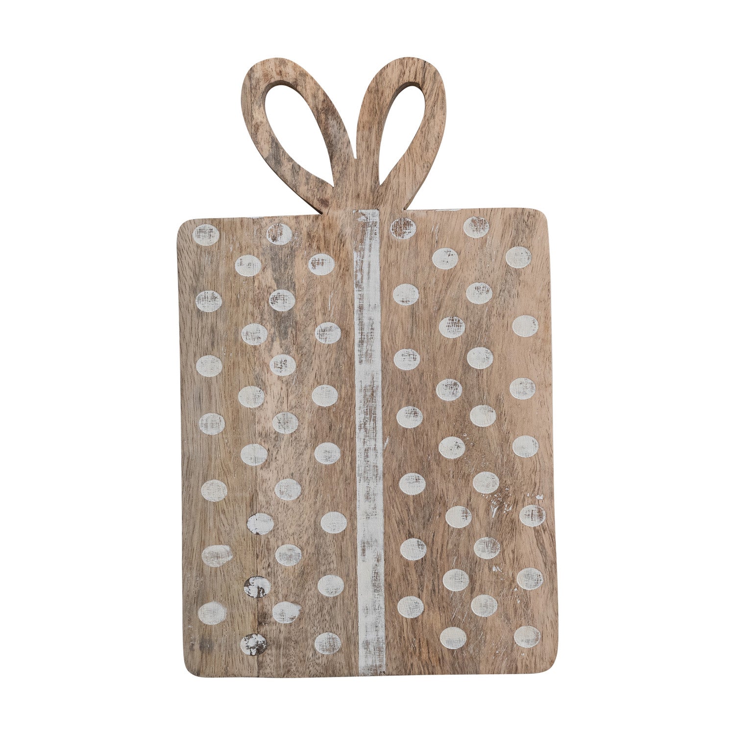 Mango Wood Gift Shaped Cheese/Cutting Board with Dots & Bow Handle
