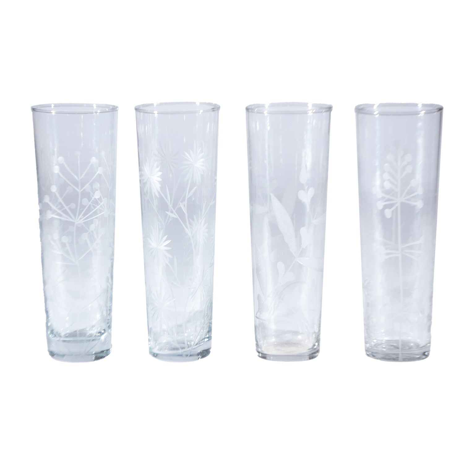 8 oz. Hand-Blown Drinking Glass with Etched Botanicals, 4 Styles