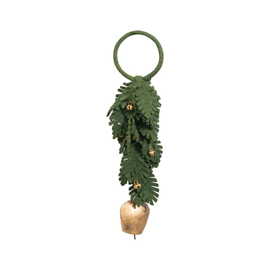 Handmade Wool Felt Leaves Door Hanger with Metal Bells