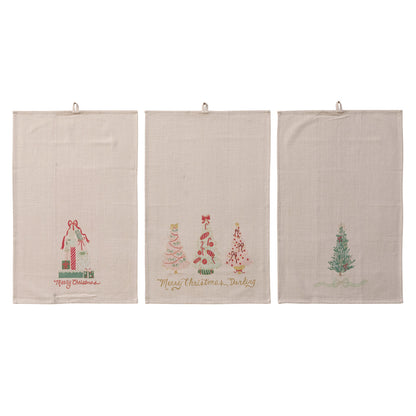 Cotton Slub Printed Tea Towel with Holiday Image, 3 Styles ©
