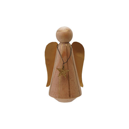Pine Wood & Metal Wire Angel with Stripes, Star & Glitter