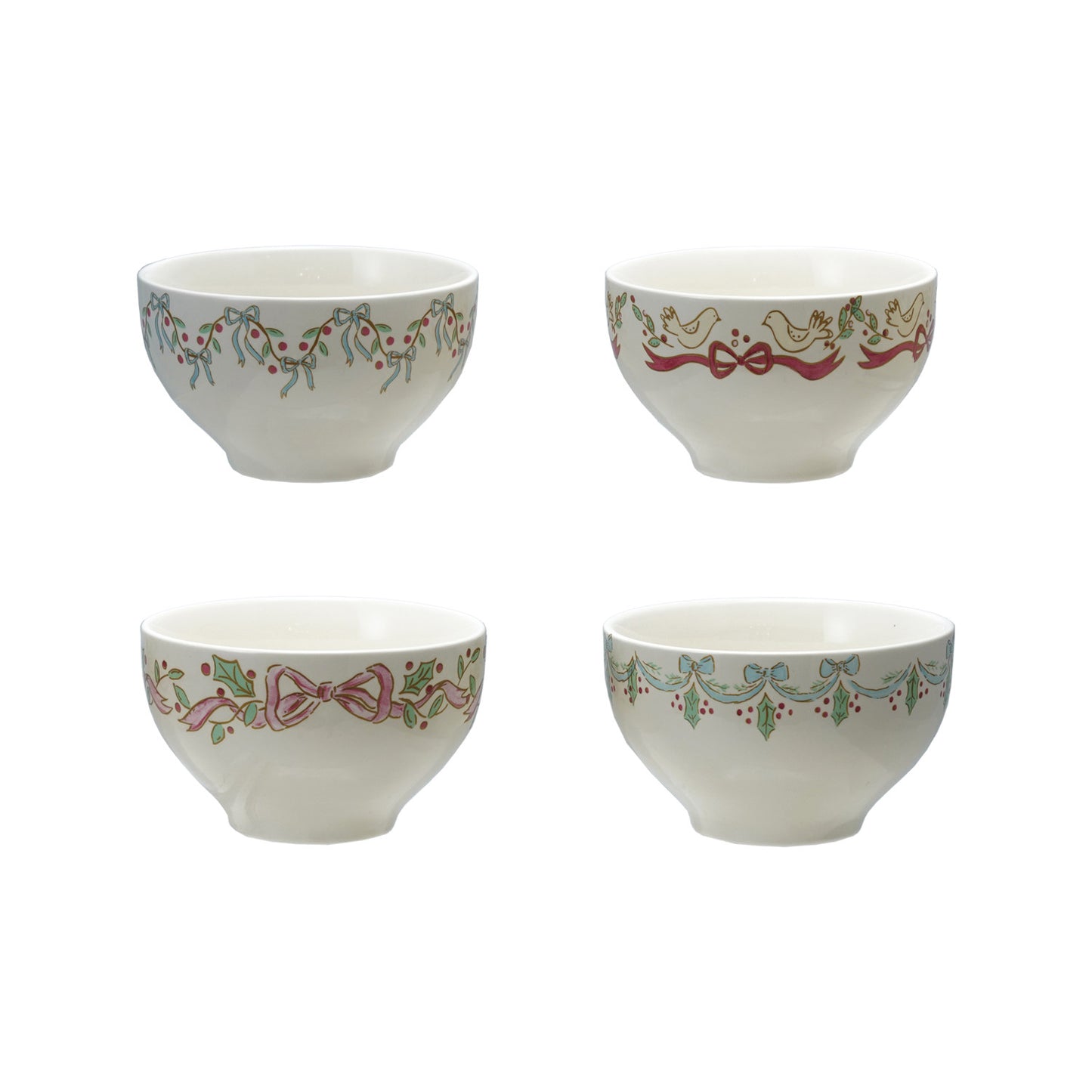 4-1/2" Round x 2-3/4"H Stoneware Bowl with Bows, 4 Styles ©