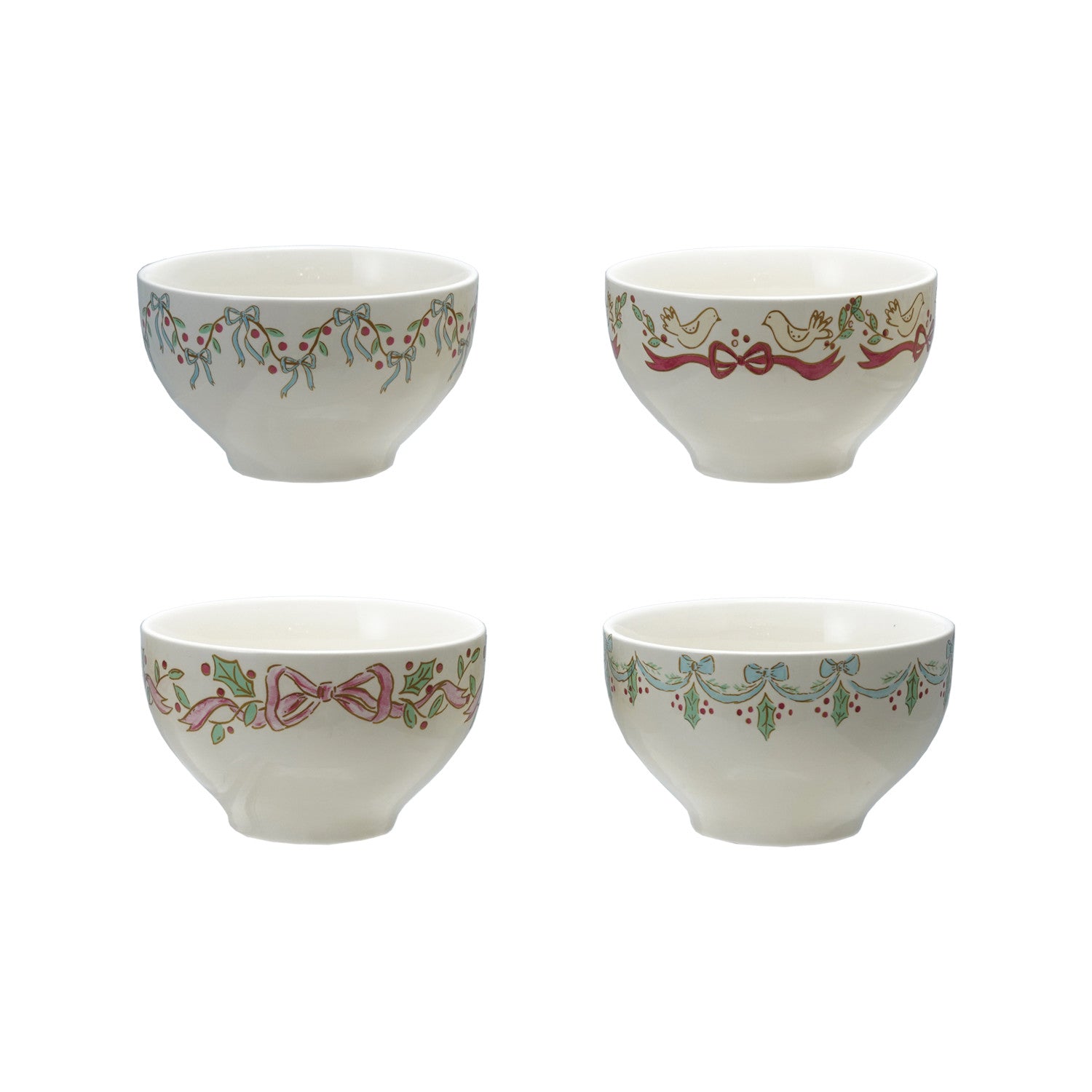 4-1/2" Round x 2-3/4"H Stoneware Bowl with Bows, 4 Styles ©