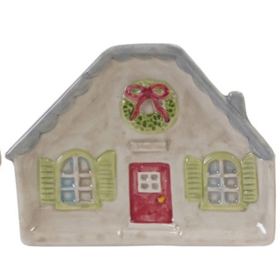 3-1/2"L - 4"L Hand-Painted Stoneware House Shaped Dish, 6 Styles