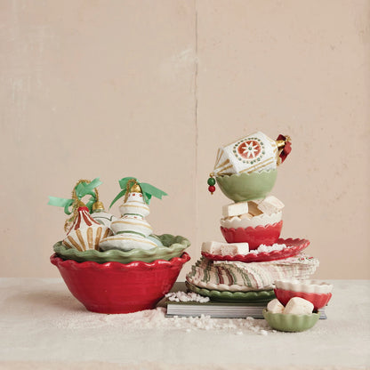 10" Round x 4"H Stoneware Scalloped Bowl, 2 Colors