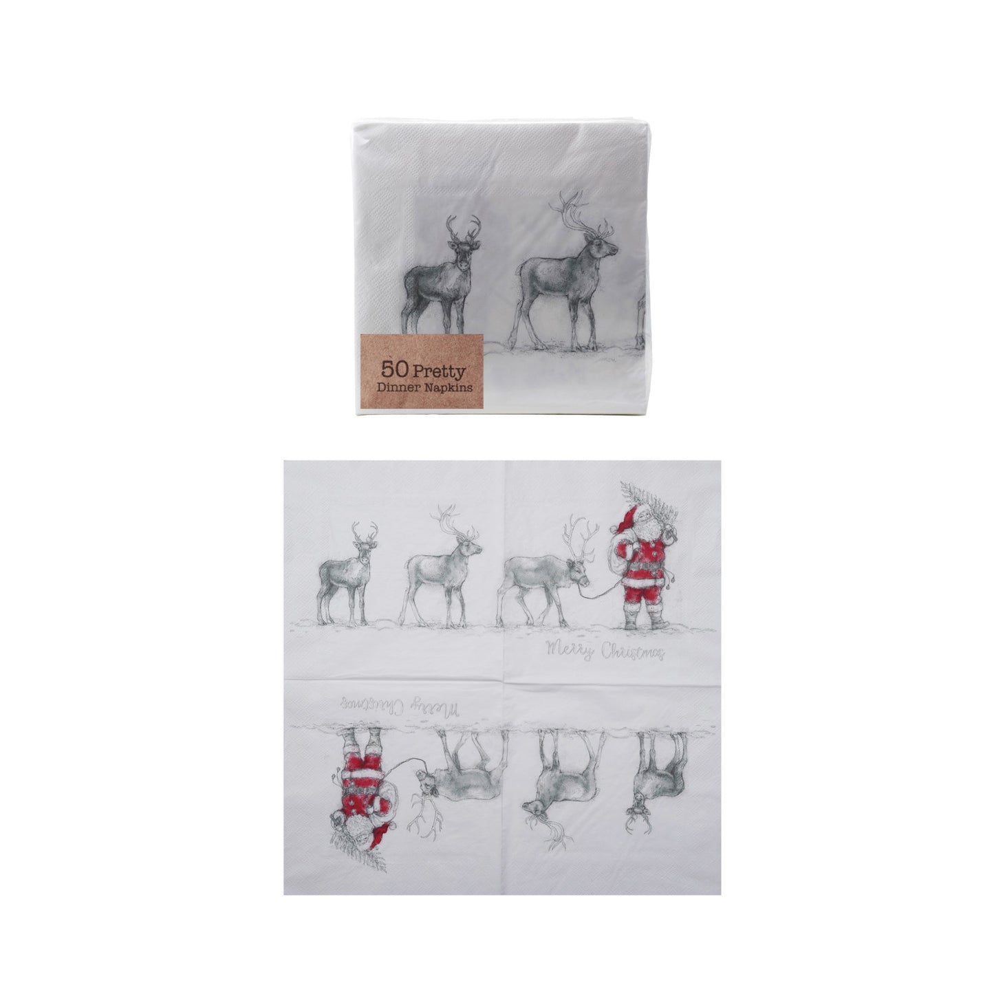Paper Napkins with Santa Leading Reindeer Image (50 Folded Pieces) ©